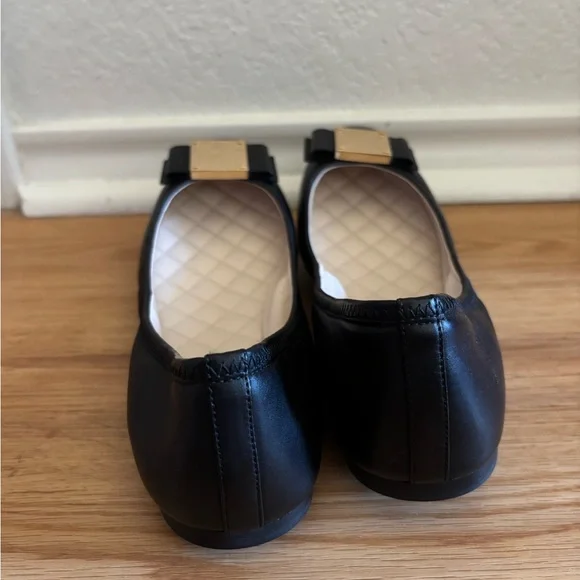 Cole Haan Tali Modern Bow Ballet Flats in Black Leather w/ Gold Hardware - Picture 5 of 6